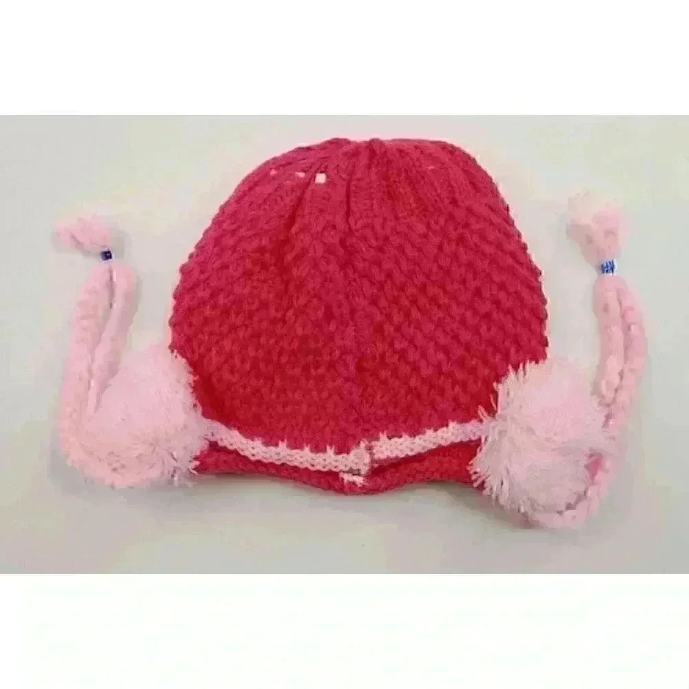HAND knitted girl hat with knitted applique with beads for 3-6 year old. NEW.